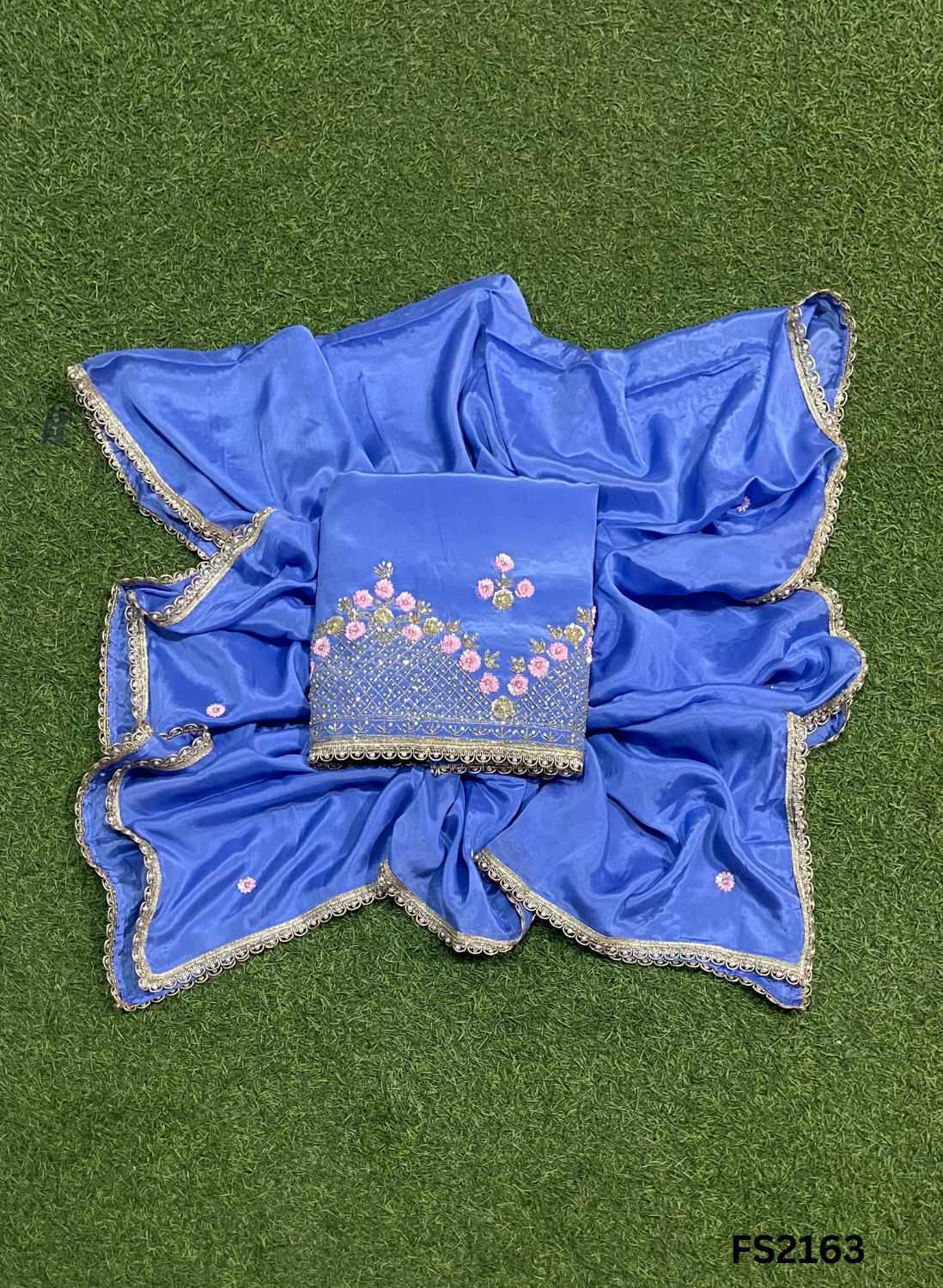 FS2163 | Sky-Blue | Crepe Suit | Hand-Work | Party Wear | Wedding | Ring Ceremony | Festival | Bridal Suit