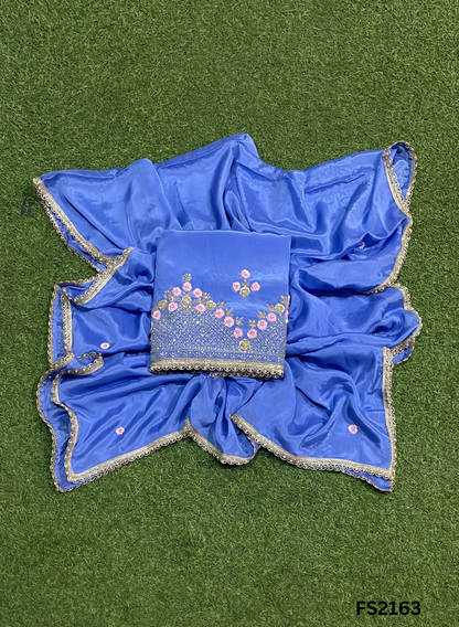 FS2163 | Sky-Blue | Crepe Suit | Hand-Work | Party Wear | Wedding | Ring Ceremony | Festival | Bridal Suit
