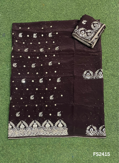 FS2415 | Coffee | Crepe Suit | Wedding | Party Wear | Ring Ceremony | Festival Suit | Allover suit
