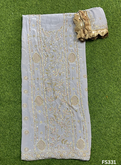 FS331 | Light Grey | Crepe | Suit | Wedding | Party Wear | Ring Ceremony | Festival Suit