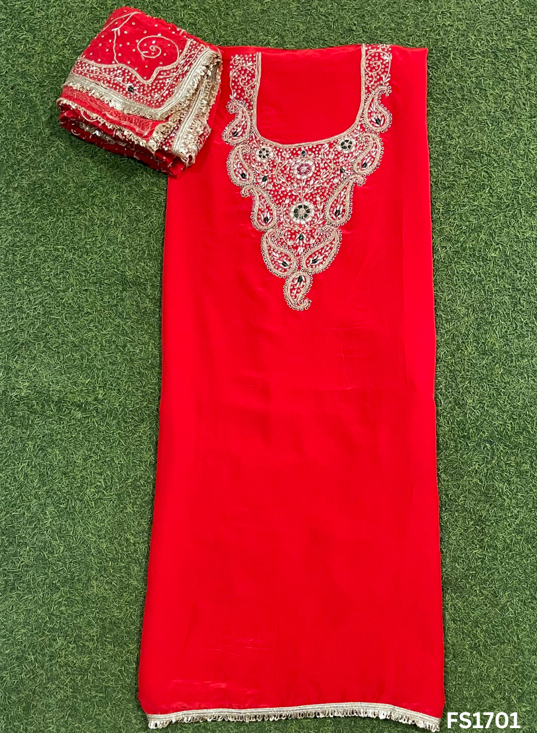 FS1701 | Red | Crepe Suit | Hand-Work | Party Wear | Wedding | Ring Ceremony | Festival | Bridal Suit
