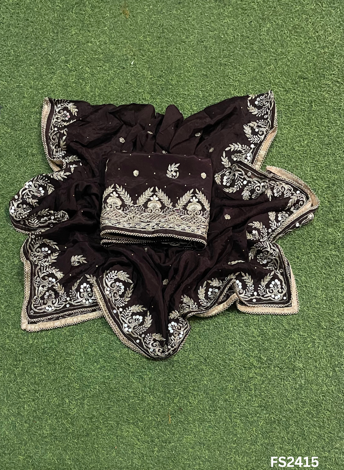 FS2415 | Coffee | Crepe Suit | Wedding | Party Wear | Ring Ceremony | Festival Suit | Allover suit