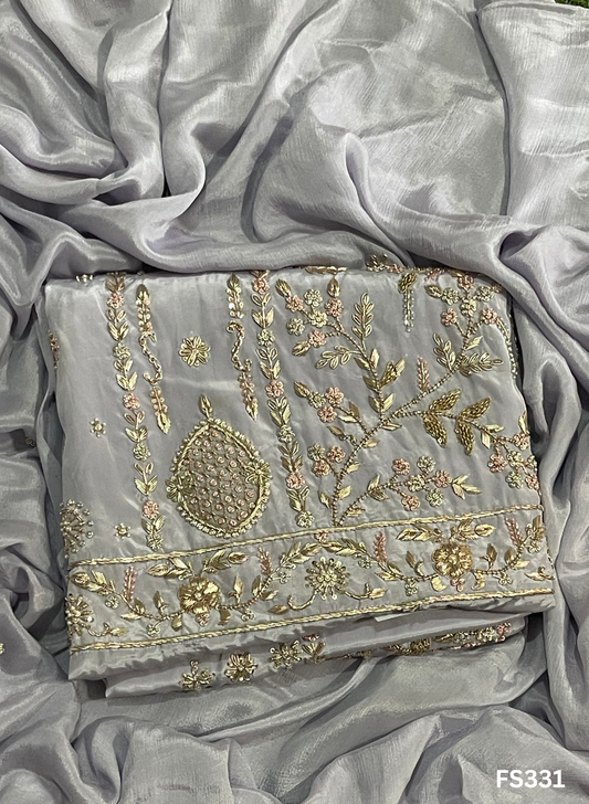 FS331 | Light Grey | Crepe | Suit | Wedding | Party Wear | Ring Ceremony | Festival Suit