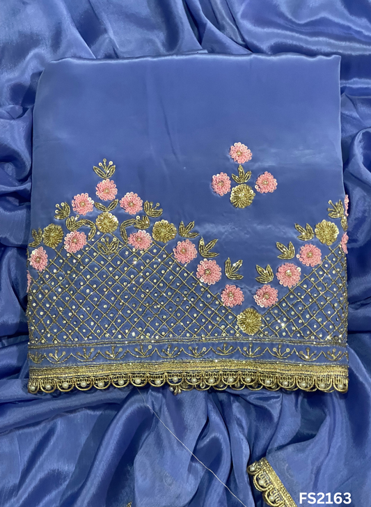 FS2163 | Sky-Blue | Crepe Suit | Hand-Work | Party Wear | Wedding | Ring Ceremony | Festival | Bridal Suit