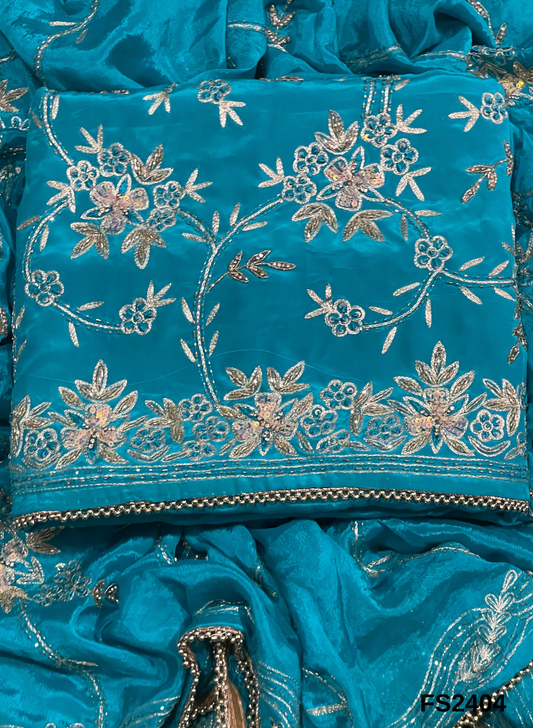 FS2404 | Sky-Blue | Crepe Suit | Wedding | Party Wear | Ring Ceremony | Festival Suit | Allover suit