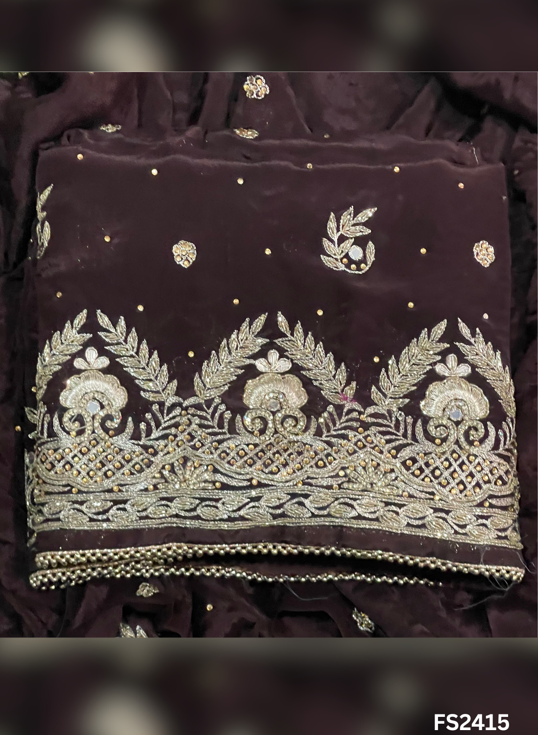 FS2415 | Coffee | Crepe Suit | Wedding | Party Wear | Ring Ceremony | Festival Suit | Allover suit