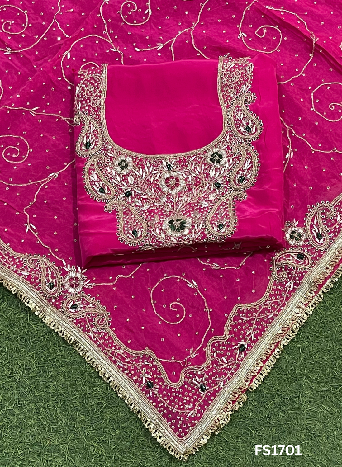 FS1701 | Red | Crepe Suit | Hand-Work | Party Wear | Wedding | Ring Ceremony | Festival | Bridal Suit