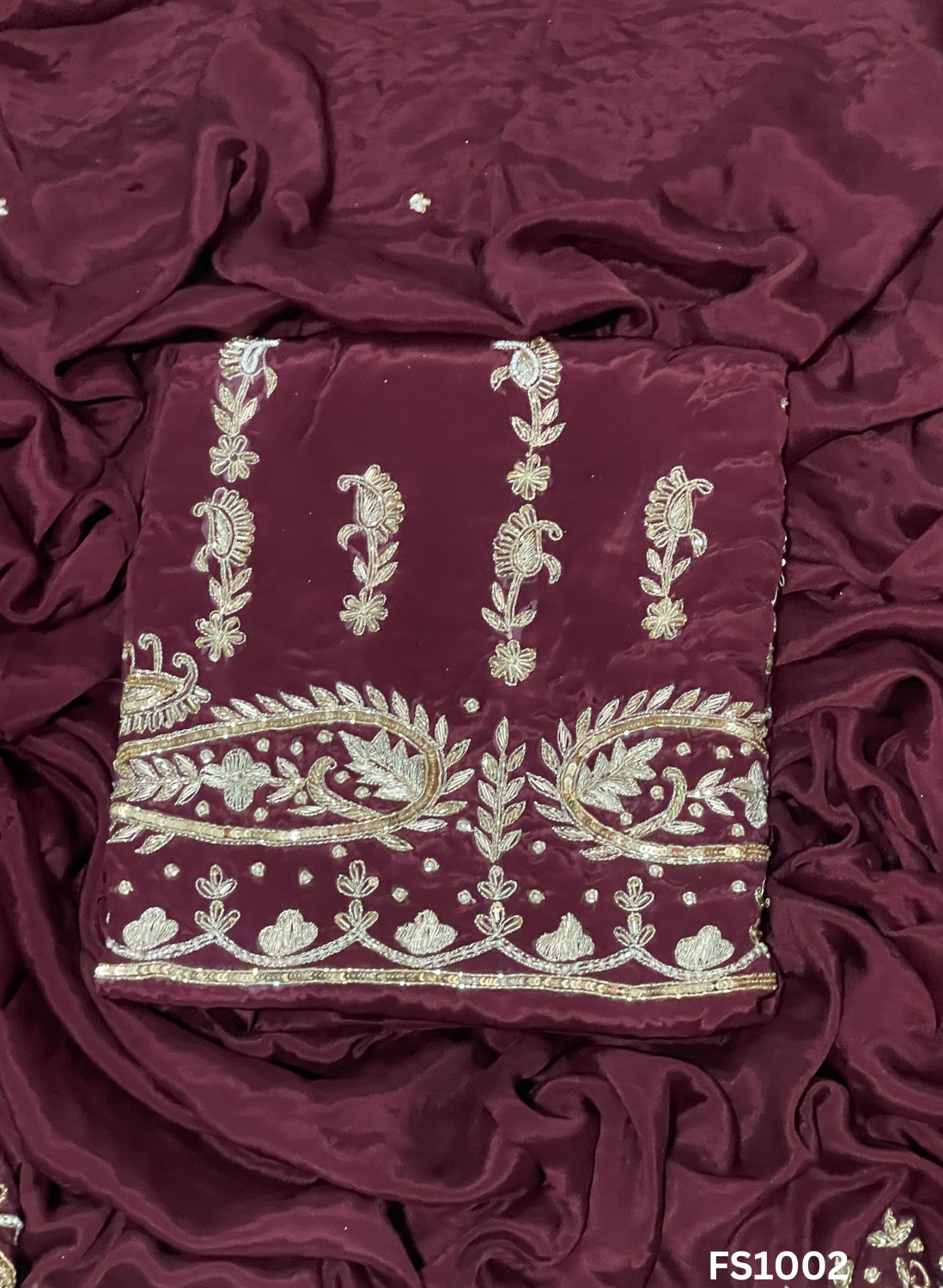FS1002 | Mehroon | Crepe Suit | Bridal Suit | Party Wear | Wedding | Festival | Celebrity | Ring Ceremony