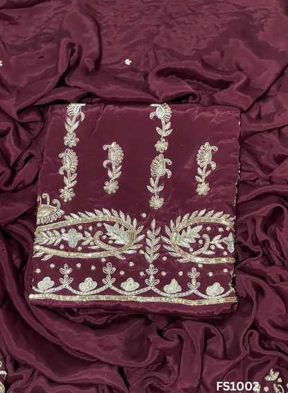 FS1002 | Mehroon | Crepe Suit | Bridal Suit | Party Wear | Wedding | Festival | Celebrity | Ring Ceremony