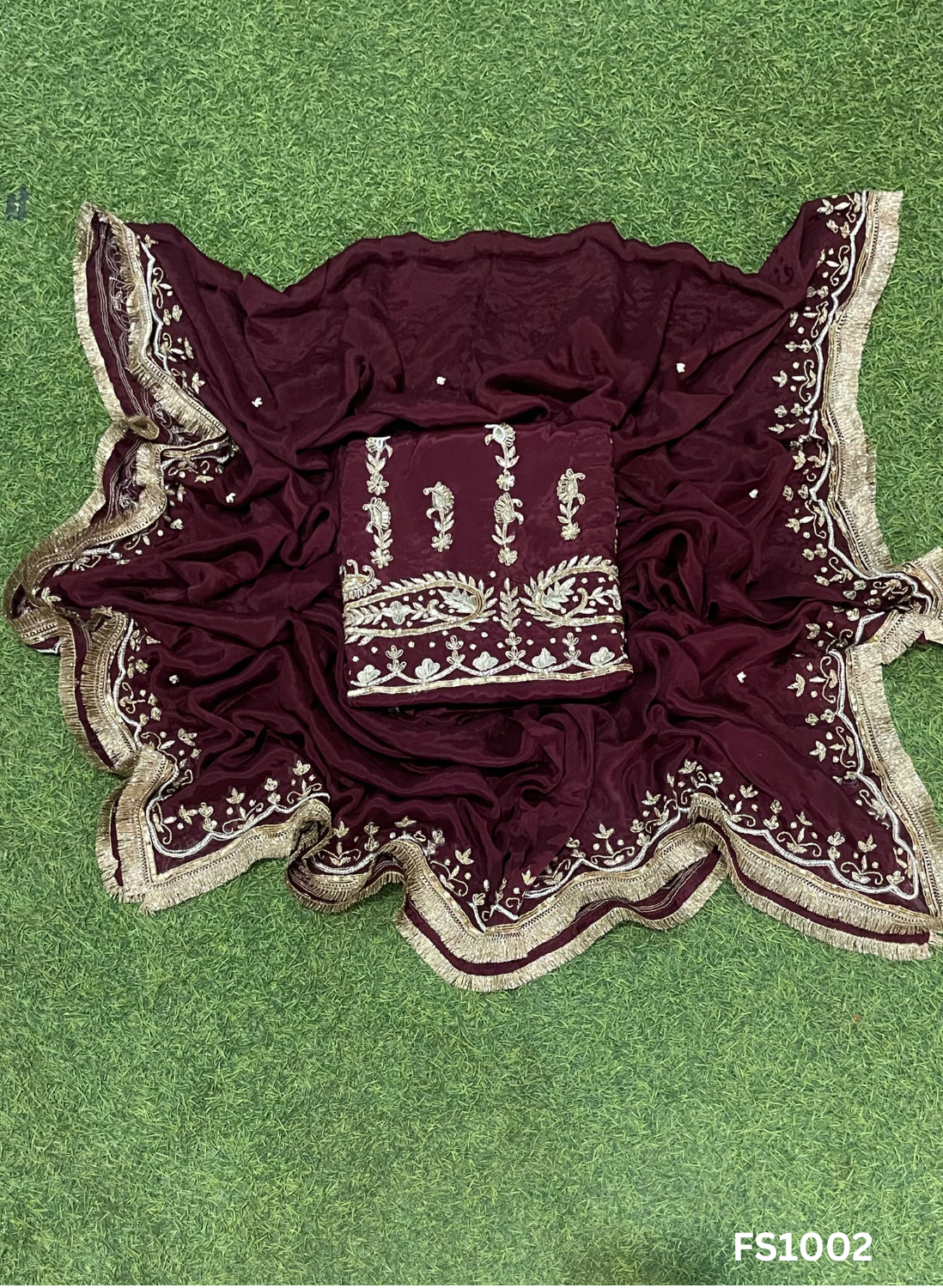FS1002 | Mehroon | Crepe Suit | Bridal Suit | Party Wear | Wedding | Festival | Celebrity | Ring Ceremony