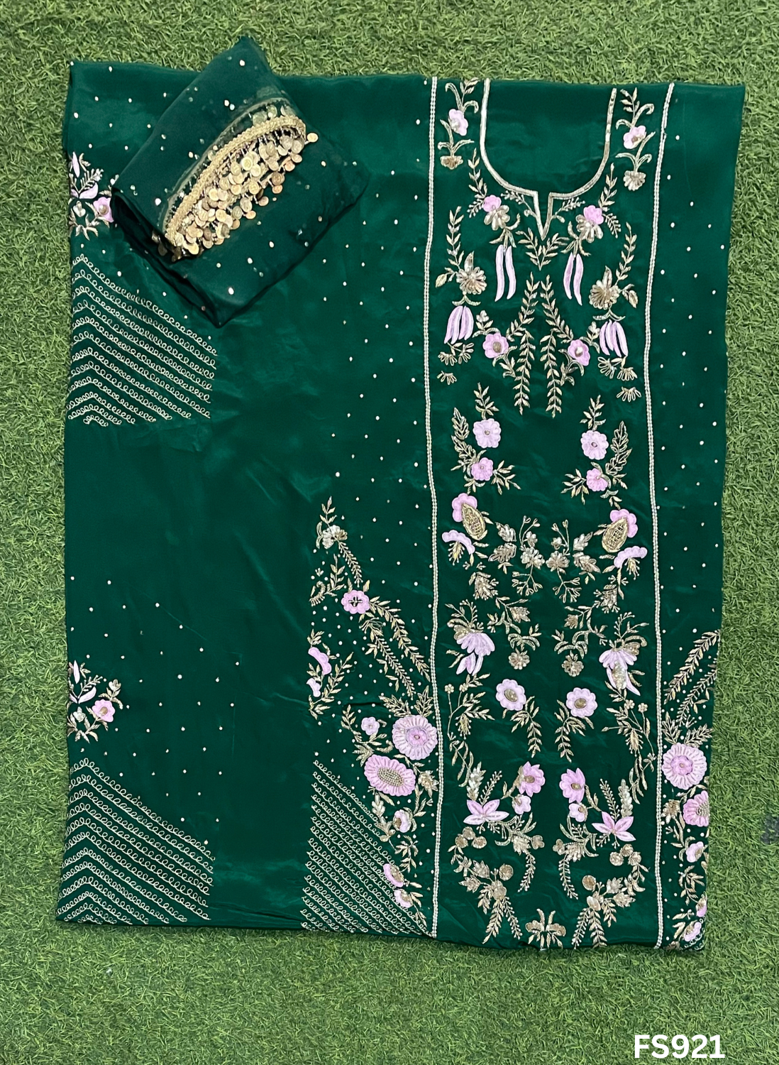 FS921 | Bottle Green | Crepe | Crepe Suit | Wedding | Party Wear | Ring Ceremony | Festival Suit | Allover suit|