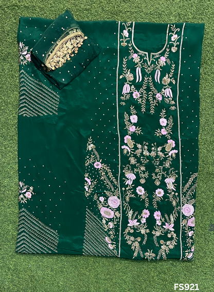 FS921 | Bottle Green | Crepe | Crepe Suit | Wedding | Party Wear | Ring Ceremony | Festival Suit | Allover suit|