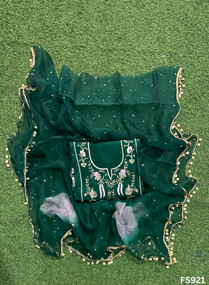 FS921 | Bottle Green | Crepe | Crepe Suit | Wedding | Party Wear | Ring Ceremony | Festival Suit | Allover suit|