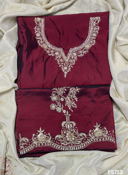 FS713 | Mehroon |  Cross Silk | Kurti Lehnga | Party Wear | Wedding | Jaggo | Ring Ceremony | Festival