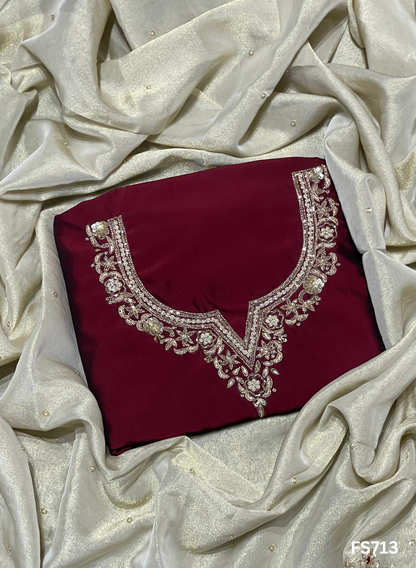 FS713 | Mehroon |  Cross Silk | Kurti Lehnga | Party Wear | Wedding | Jaggo | Ring Ceremony | Festival