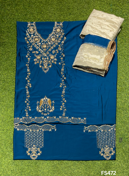 FS472 | Peacock | Cross Silk | Party Wear | Wedding | Jaggo | Ring Ceremony | Festival