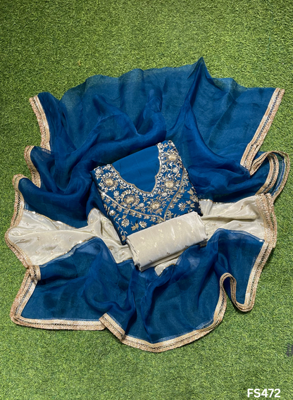FS472 | Peacock | Cross Silk | Party Wear | Wedding | Jaggo | Ring Ceremony | Festival
