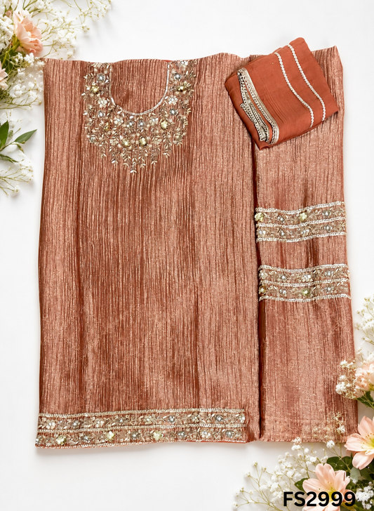 FS2999 | Crush Shimmer Suit | Party Wear | Wedding | Jaggo | Ring Ceremony | Festival