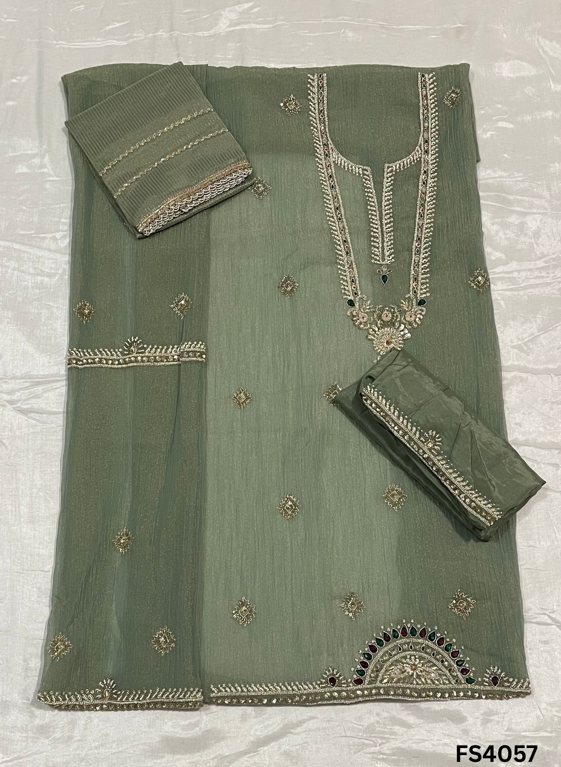 FS4057 | Crush Shimmer Suit | Party Wear | Wedding | Jaggo | Ring Ceremony | Festival |