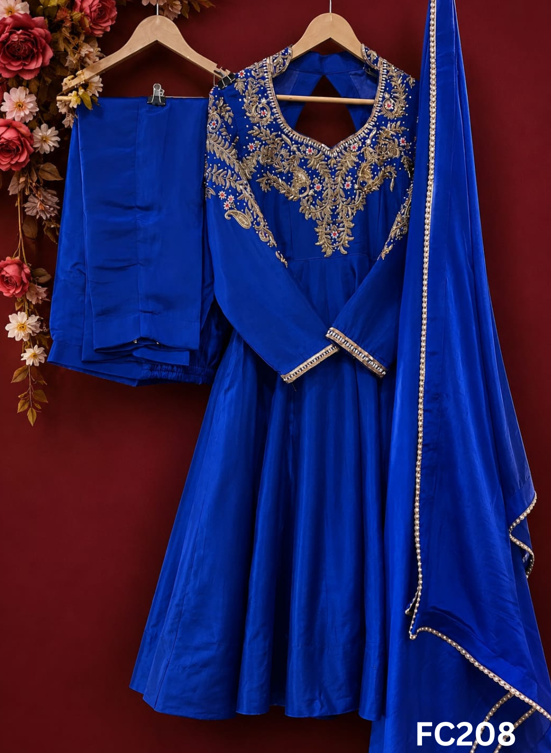 FC208  | Made To Order (25-30   Days  ) |   Silk Anarkali   |  Royal Blue   | Party Wear | Wedding | Festival | Celebrity | Ring Ceremony