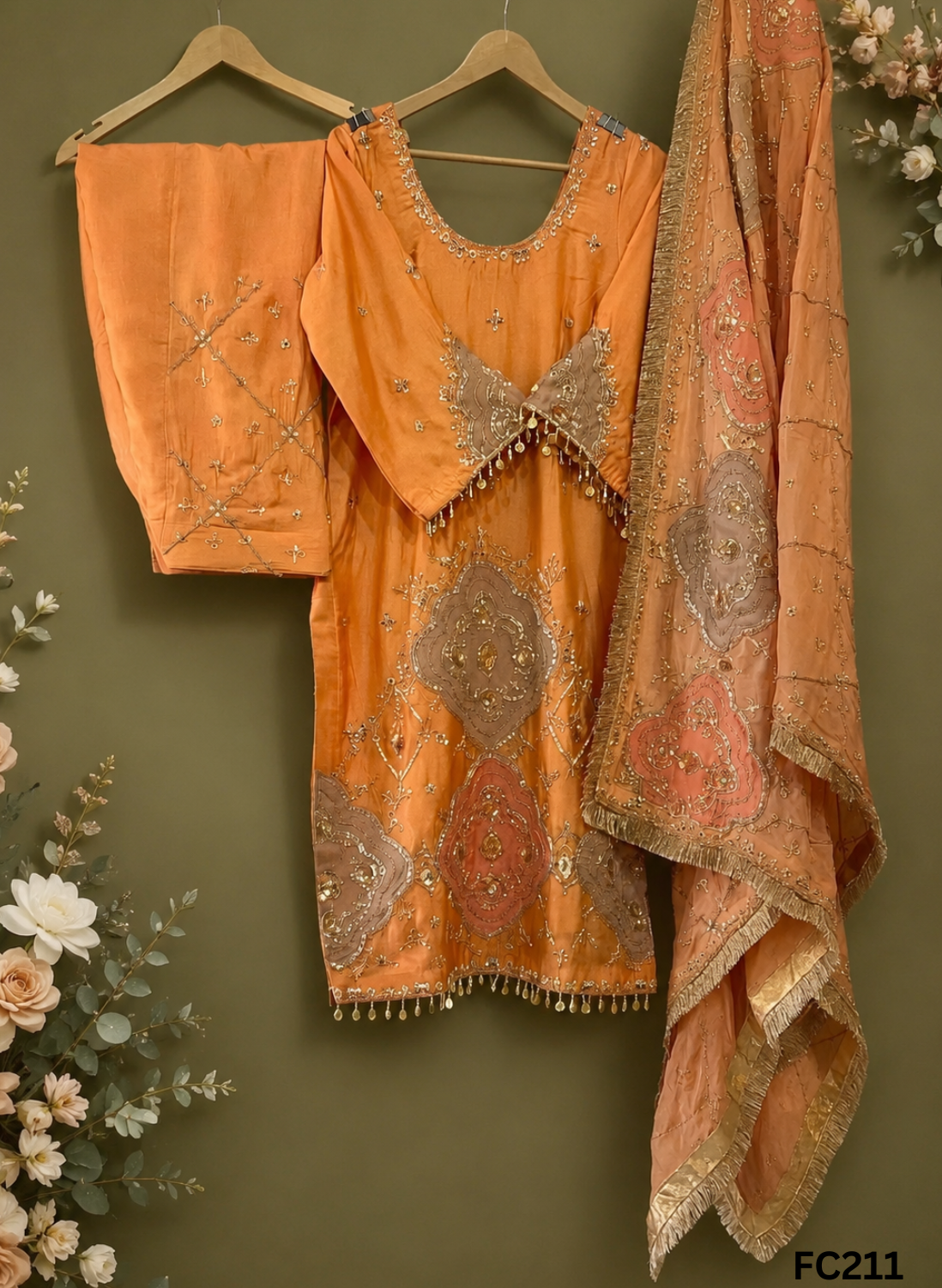 FC211 | Made To Order (20-25 Days  ) |   Silk  | Peach   | Party Wear | Wedding | Festival | Celebrity | Ring Ceremony