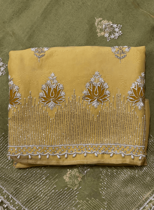 Yellow | Organza Suit| Party Wear | Wedding | Jaggo | Ring Ceremony | Festival  | FS115