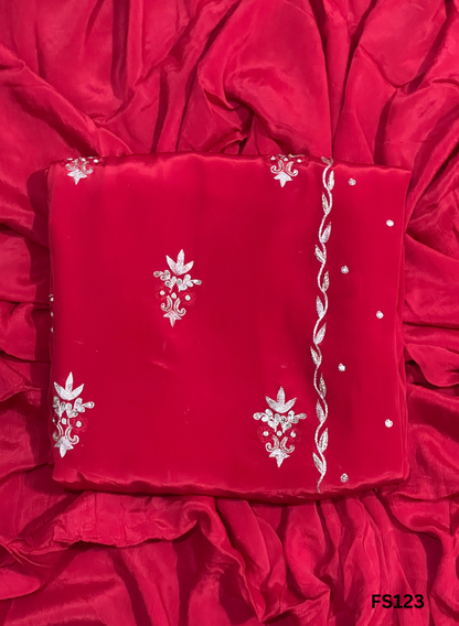 FS123 | Red | Crepe | Party Wear | Wedding | Jaggo | Ring Ceremony | Festival