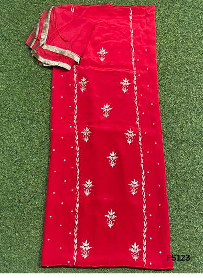 FS123 | Red | Crepe | Party Wear | Wedding | Jaggo | Ring Ceremony | Festival