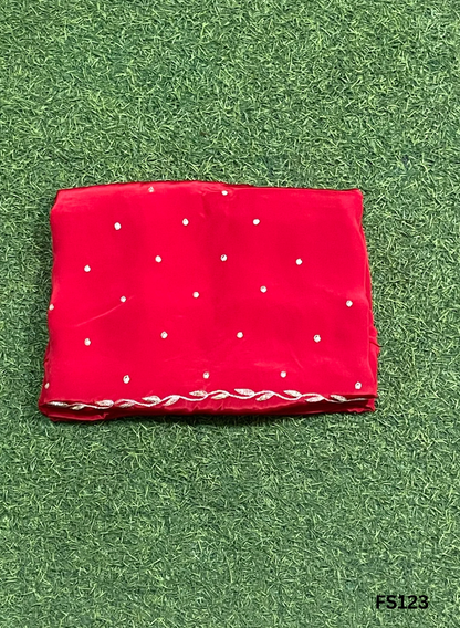 FS123 | Red | Crepe | Party Wear | Wedding | Jaggo | Ring Ceremony | Festival