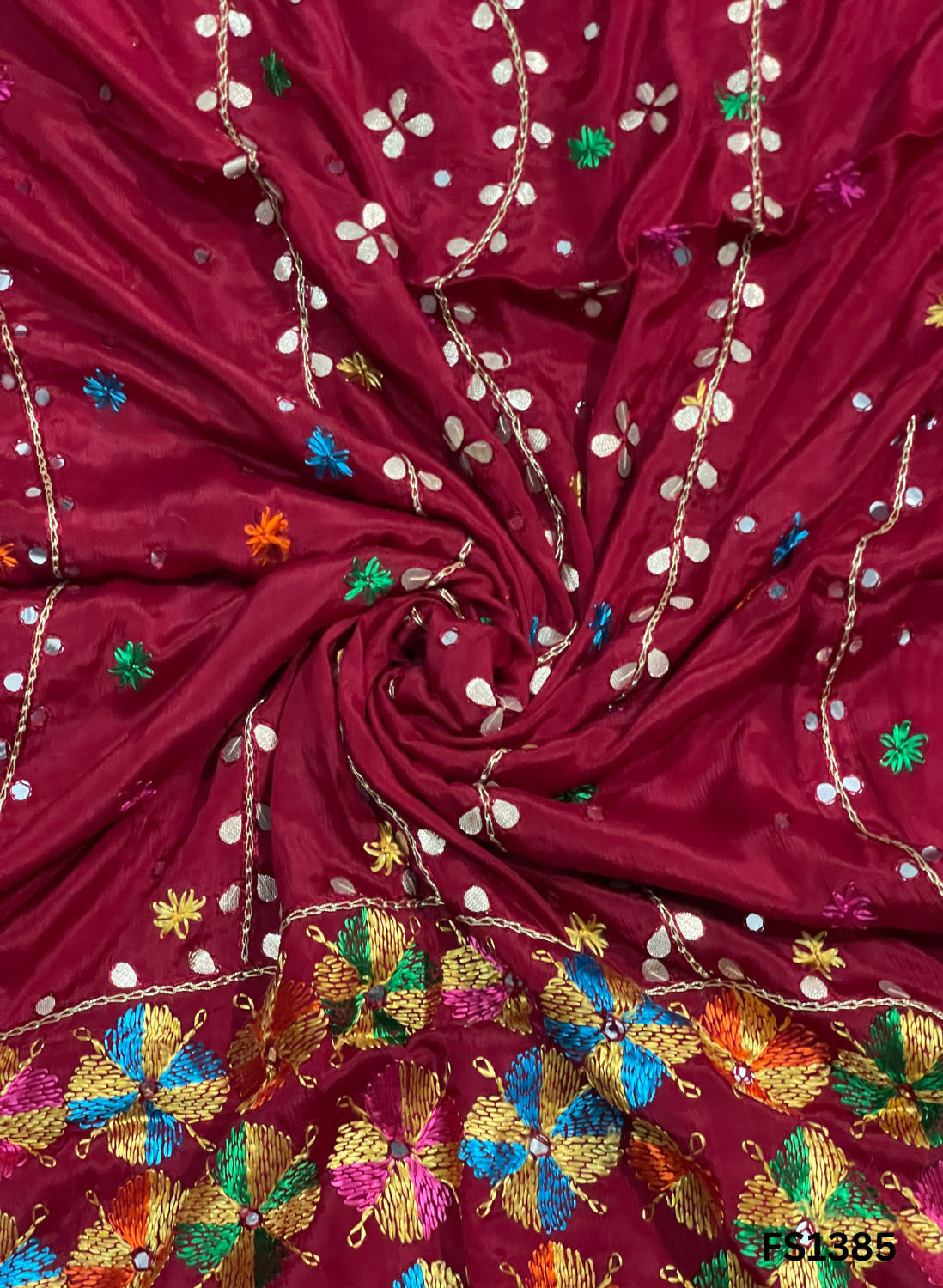 FS1385 | Luxurious | Embroidered | Pure Kamal Chinon | Phulkari - 2.5 Meters of Elegance