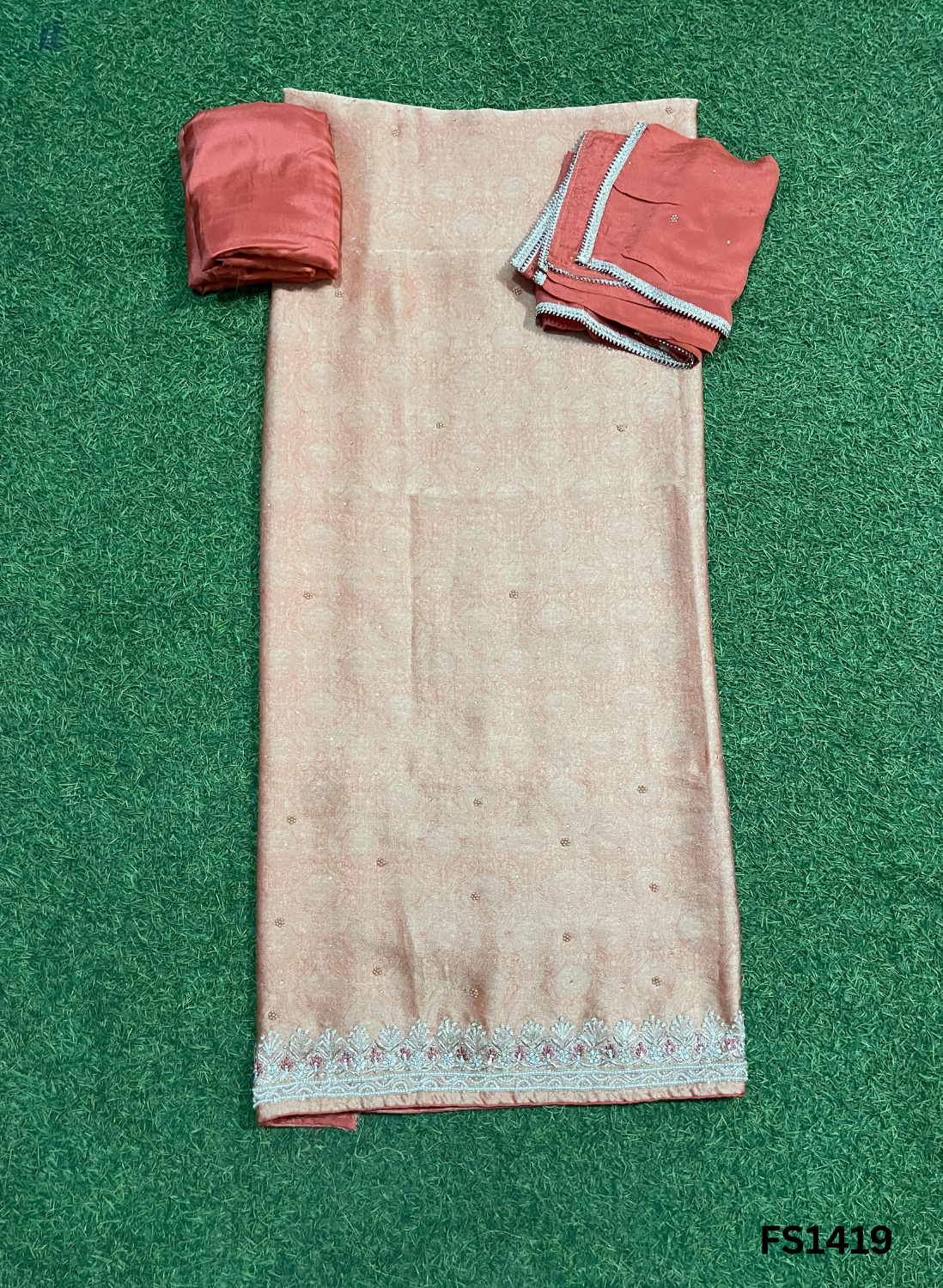 FS1419 | Rust | Banarasi Silk Suit | Party Wear | Wedding | Jaggo | Ring Ceremony | Festival