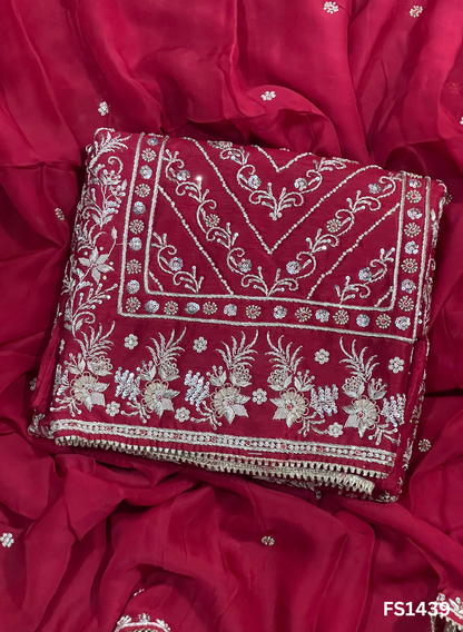 FS1439 |  Mehroon | Raw Silk Suit | Party Wear | Wedding | Jaggo | Festival