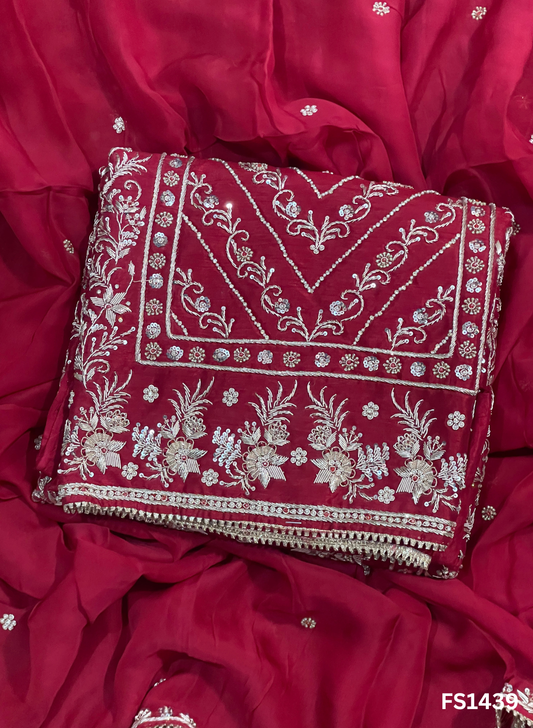 FS1439 |  Mehroon | Raw Silk Suit | Party Wear | Wedding | Jaggo | Festival