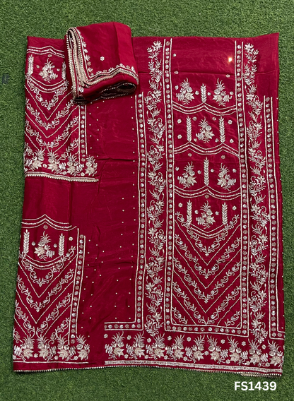 FS1439 |  Mehroon | Raw Silk Suit | Party Wear | Wedding | Jaggo | Festival