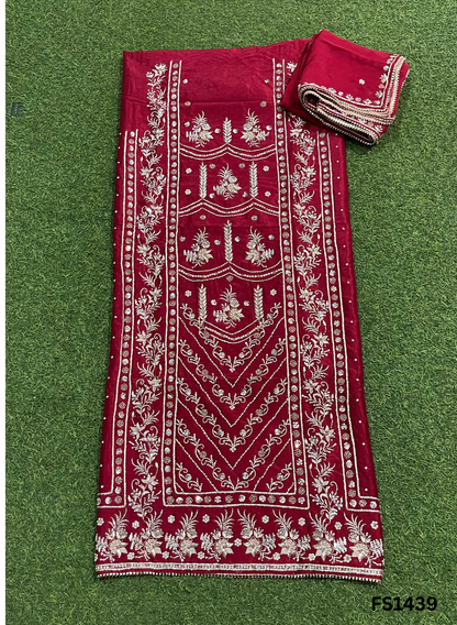 FS1439 |  Mehroon | Raw Silk Suit | Party Wear | Wedding | Jaggo | Festival