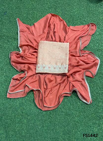 FS1442| Rust | Banarasi Silk Suit| Party Wear | Wedding | Jaggo | Ring Ceremony | Festival