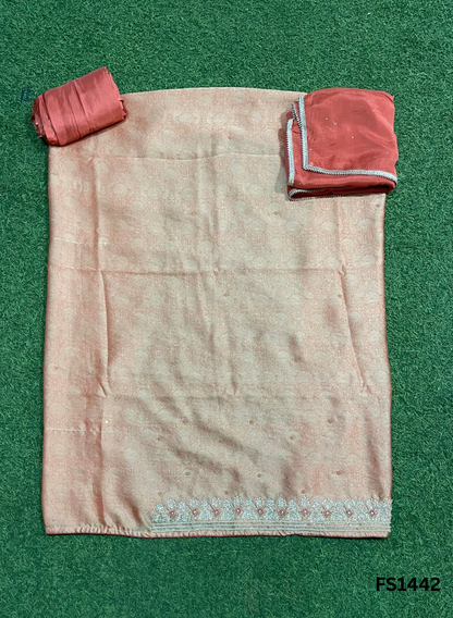 FS1442| Rust | Banarasi Silk Suit| Party Wear | Wedding | Jaggo | Ring Ceremony | Festival