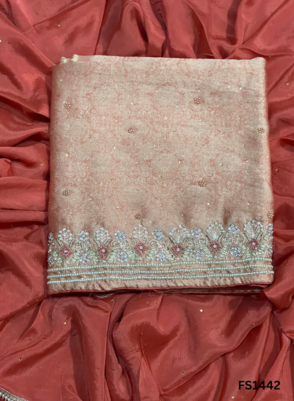 FS1442| Rust | Banarasi Silk Suit| Party Wear | Wedding | Jaggo | Ring Ceremony | Festival