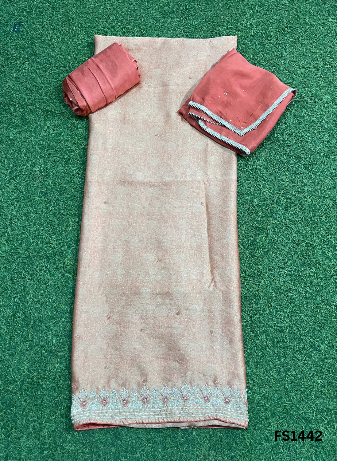 FS1442| Rust | Banarasi Silk Suit| Party Wear | Wedding | Jaggo | Ring Ceremony | Festival