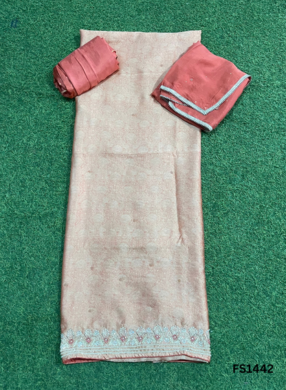 FS1442| Rust | Banarasi Silk Suit| Party Wear | Wedding | Jaggo | Ring Ceremony | Festival