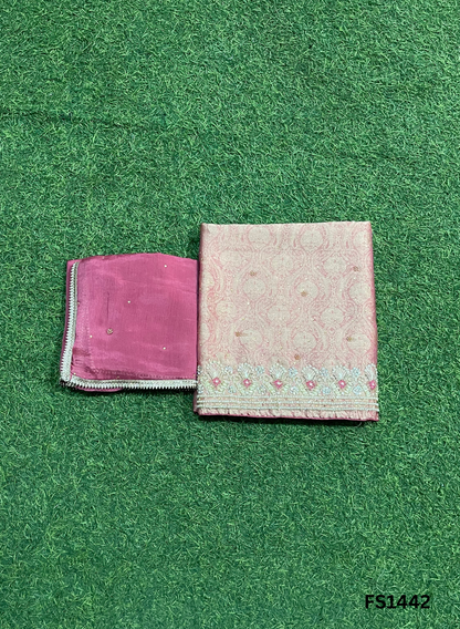 FS1442| Rust | Banarasi Silk Suit| Party Wear | Wedding | Jaggo | Ring Ceremony | Festival