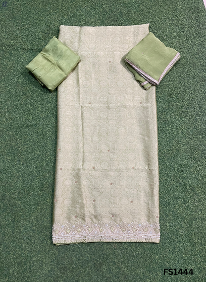 FS1444 | Mehandi green | Banarasi Silk Suit | Party Wear | Wedding | Jaggo | Ring Ceremony | Festival