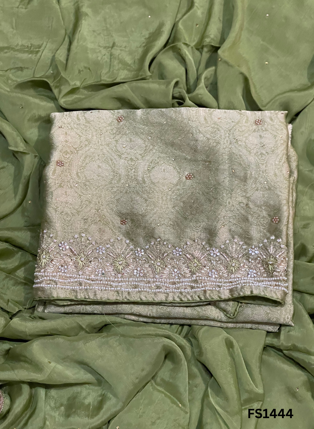 FS1444 | Mehandi green | Banarasi Silk Suit | Party Wear | Wedding | Jaggo | Ring Ceremony | Festival