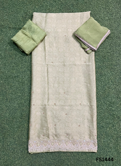 FS1444 | Mehandi green | Banarasi Silk Suit | Party Wear | Wedding | Jaggo | Ring Ceremony | Festival