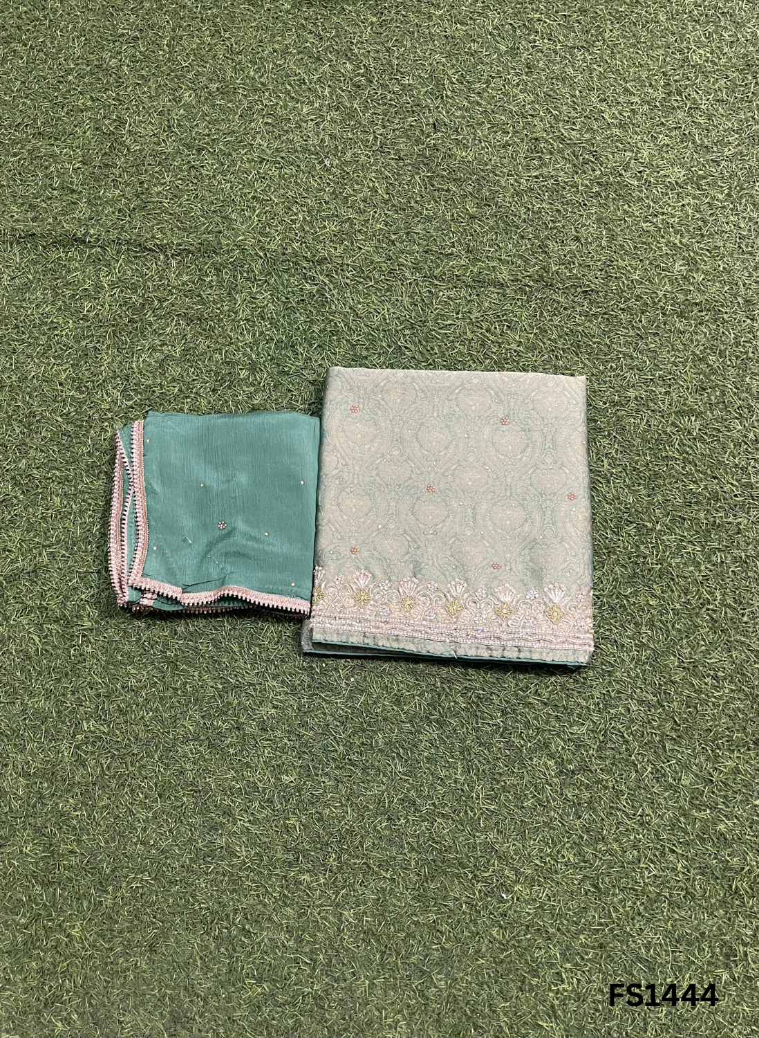 FS1444 | Mehandi green | Banarasi Silk Suit | Party Wear | Wedding | Jaggo | Ring Ceremony | Festival