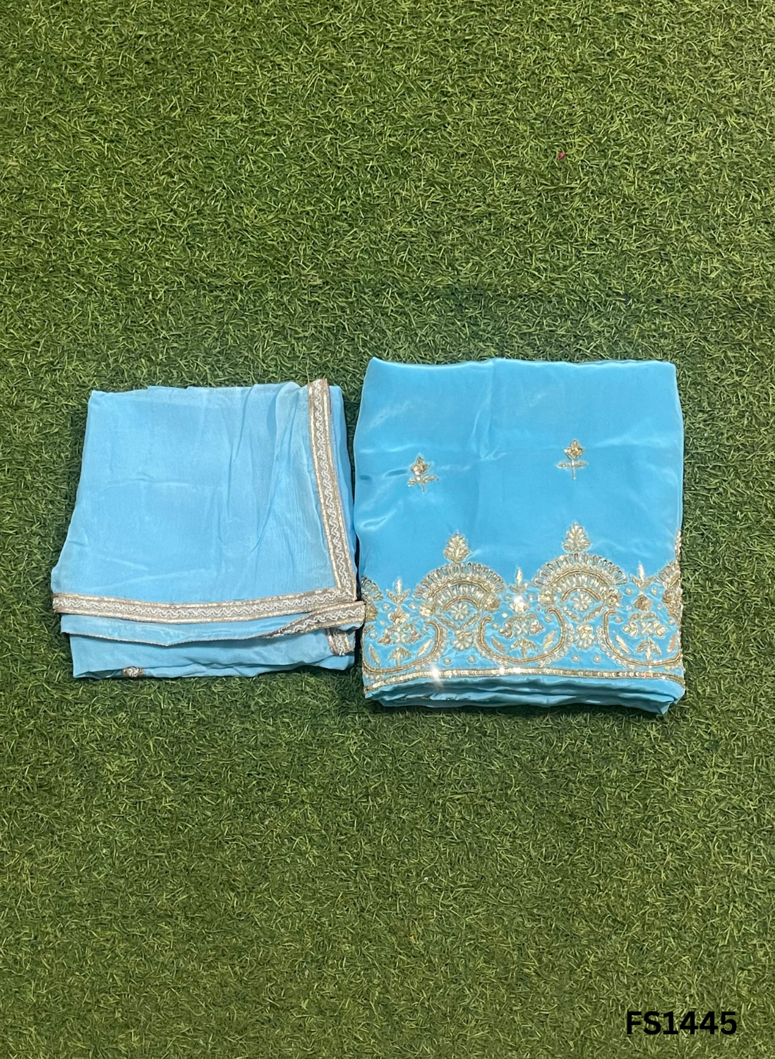 FS1445 | sky blue |Crepe | Party Wear | Wedding | Jaggo | Ring Ceremony | Festival