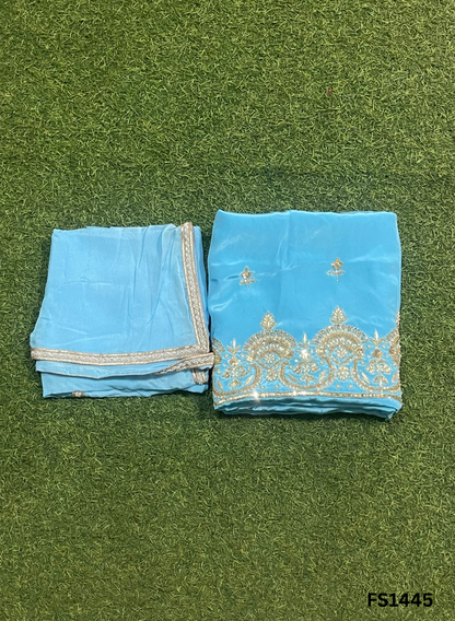 FS1445 | sky blue |Crepe | Party Wear | Wedding | Jaggo | Ring Ceremony | Festival