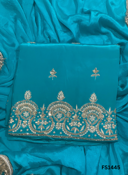 FS1445 | sky blue |Crepe | Party Wear | Wedding | Jaggo | Ring Ceremony | Festival