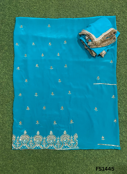 FS1445 | sky blue |Crepe | Party Wear | Wedding | Jaggo | Ring Ceremony | Festival