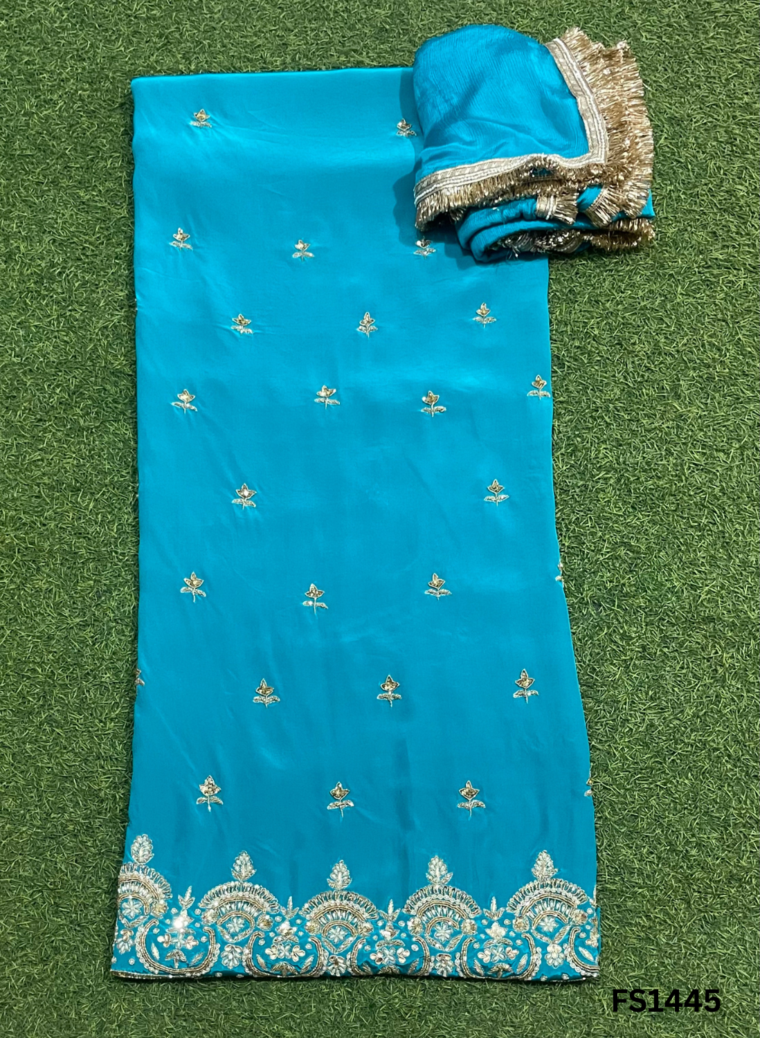 FS1445 | sky blue |Crepe | Party Wear | Wedding | Jaggo | Ring Ceremony | Festival